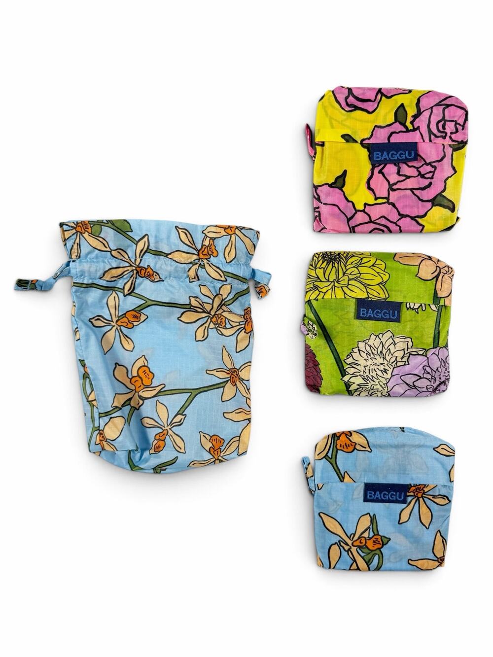 BAGGU Standard Reusable Tote Bags Garden Flowers Set of 3